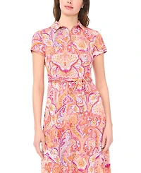 Msk Women's Short-Sleeve Zipper Midi Dress