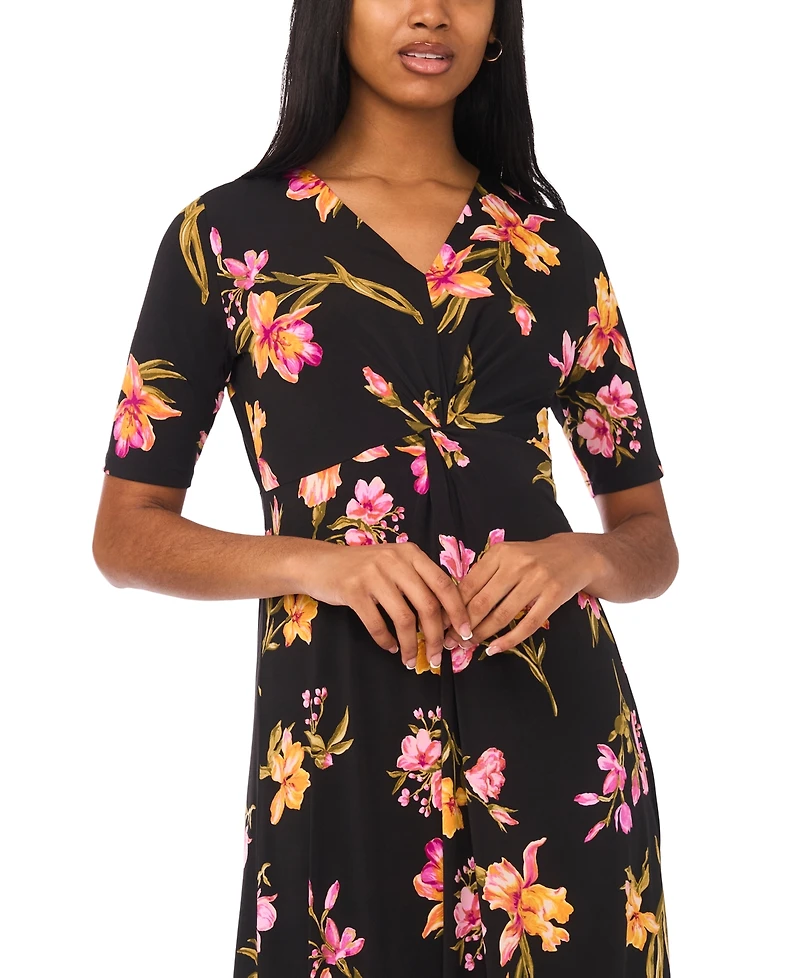 Msk Women's V-Neck Twist Front Midi Dress