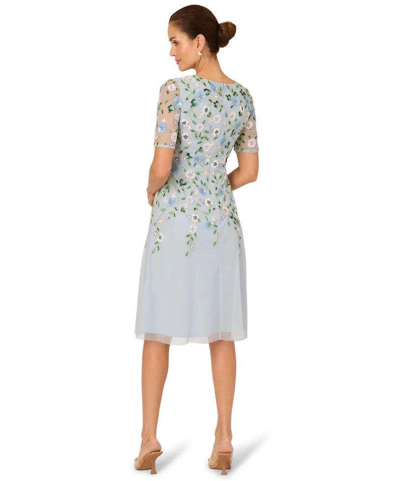 Adrianna Papell Women's Embellished Mesh Midi Dress