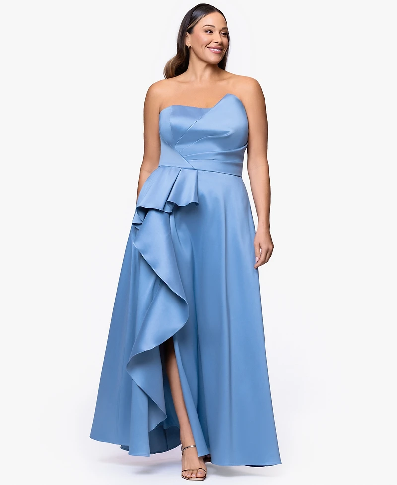 Xscape Plus A-Line Asymmetrical Neck Ball Gown