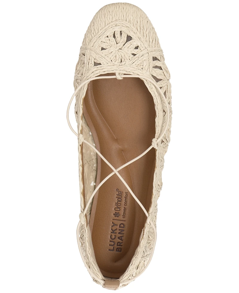 Lucky Brand Women's Tennyr Laced Criss-Cross Strap Raffia Ballet Flats