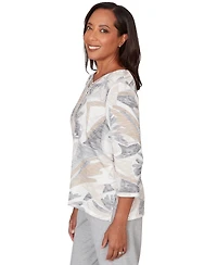 Alfred Dunner Petite Leaf Print Crossover V-Neck Top