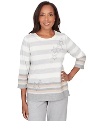 Alfred Dunner Petite Stripe Embellished Crewneck Top