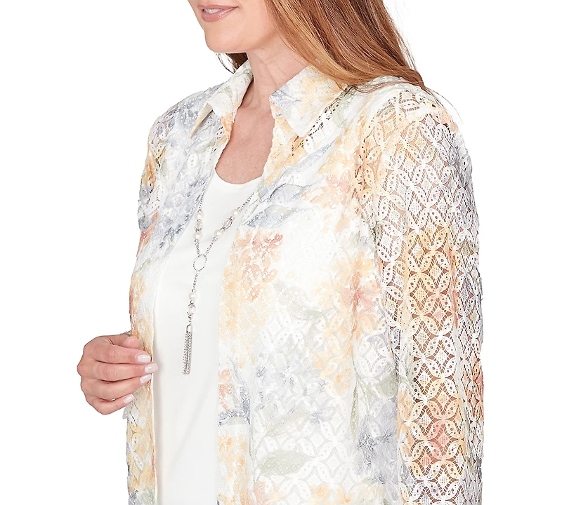 Alfred Dunner Petite Floral Two-In-One Collared Top