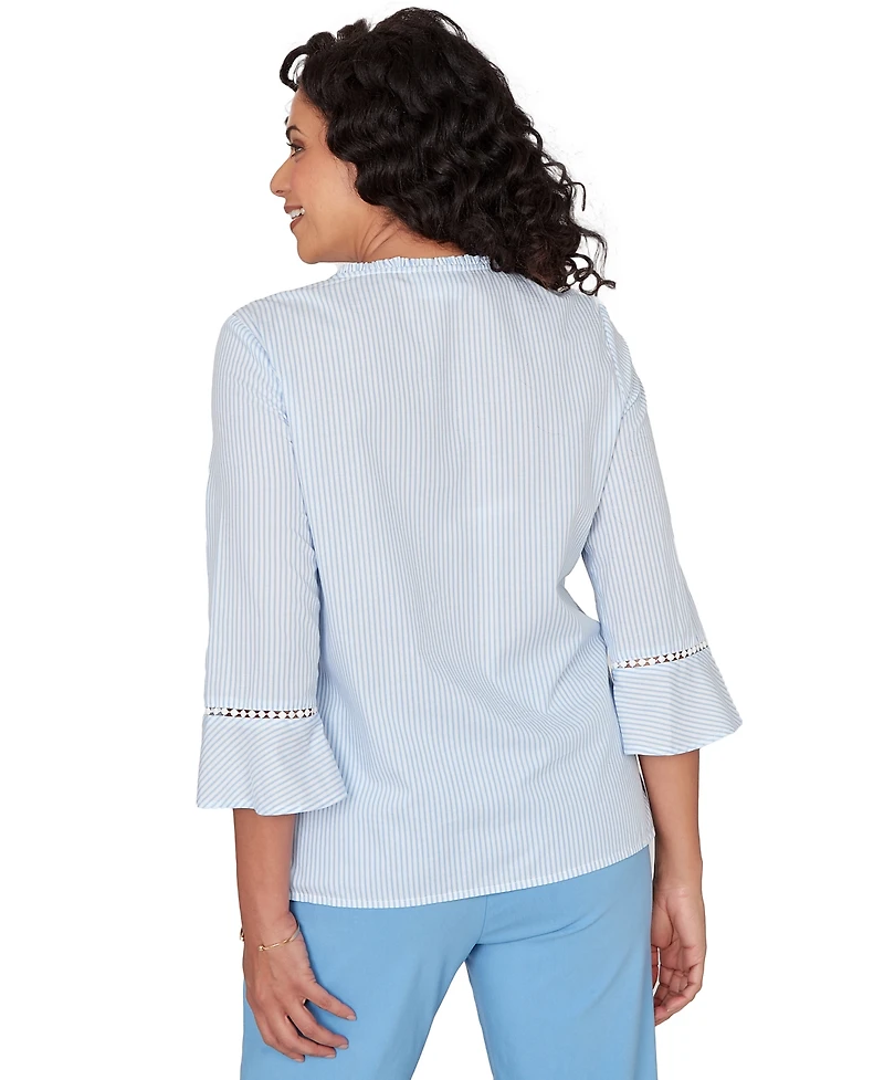 Alfred Dunner Petite Striped Floral Embroidered Button-Down Top