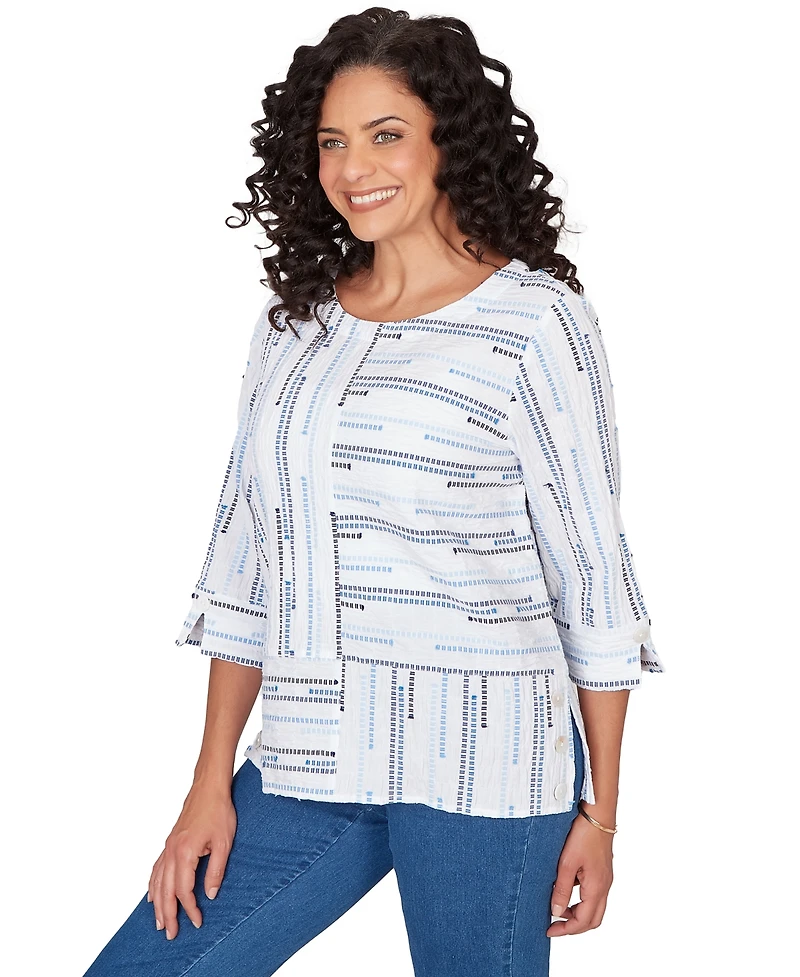 Alfred Dunner Petite Classics Spliced Stripe Crewneck Top