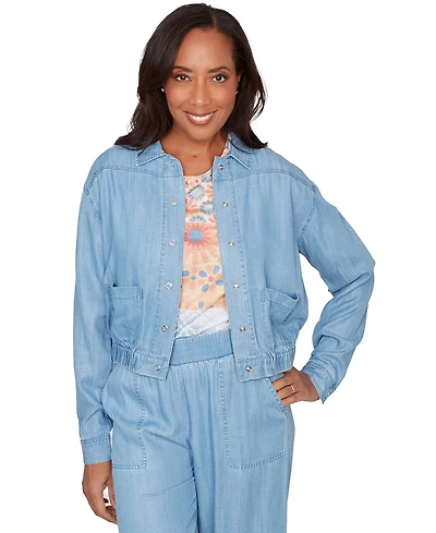 Alfred Dunner Petite Beachcomber Casual Elastic Shirt Jacket