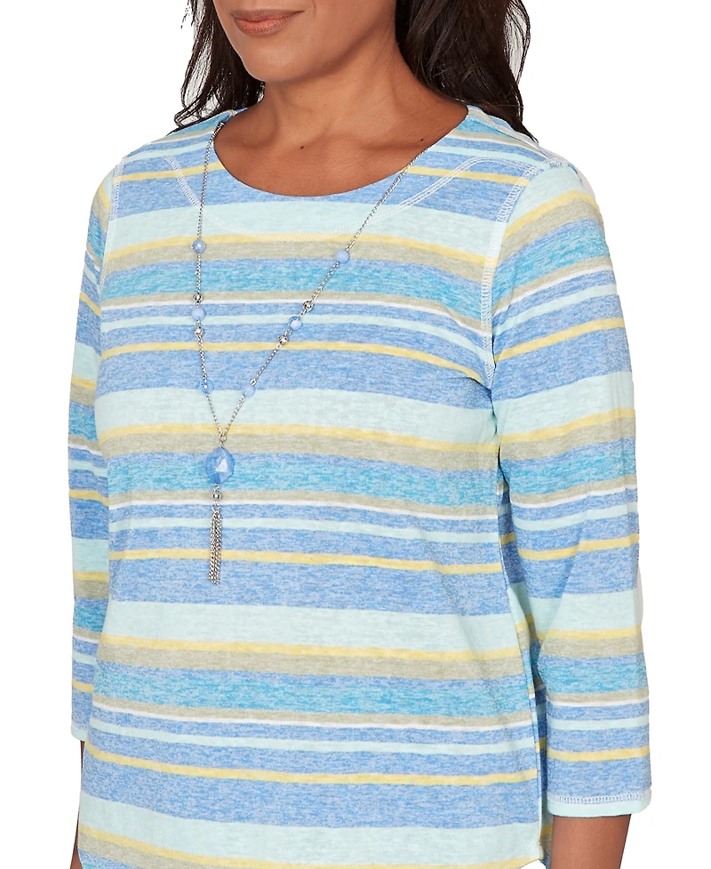 Alfred Dunner Petite Coastal Striped Jewel Neck Top