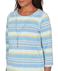 Alfred Dunner Petite Coastal Striped Jewel Neck Top