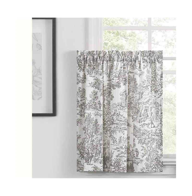 Ellis Curtain 2- Victoria Park Toile Room Darkening Window Rod Pocket Pair Set With 2 Tiers