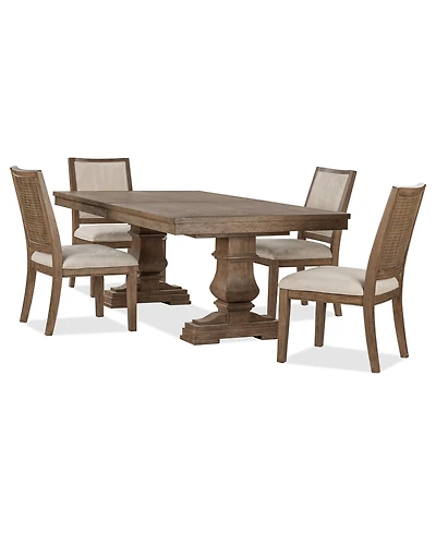 Furniture Alverton -Pc. Wood Rectangular Table Upholstered Side Chairs Dining Set