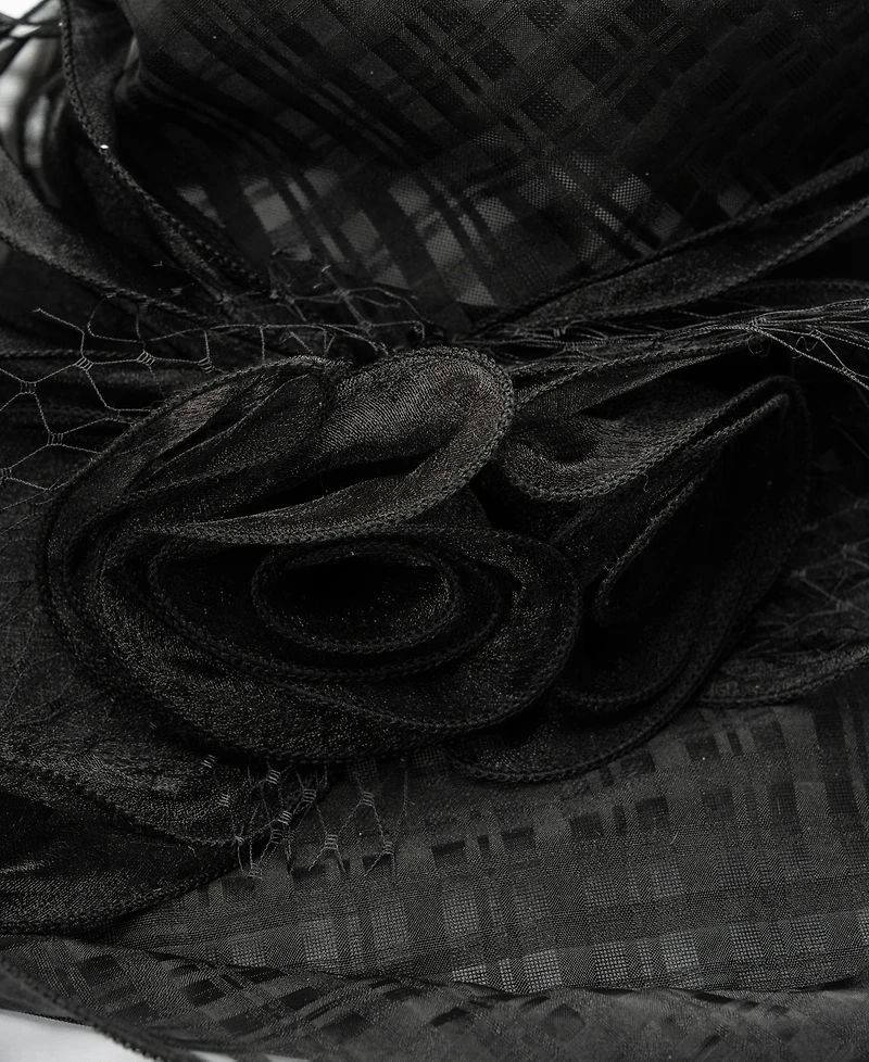 August Hats Textured Organza Rosette Wide Brim Hat