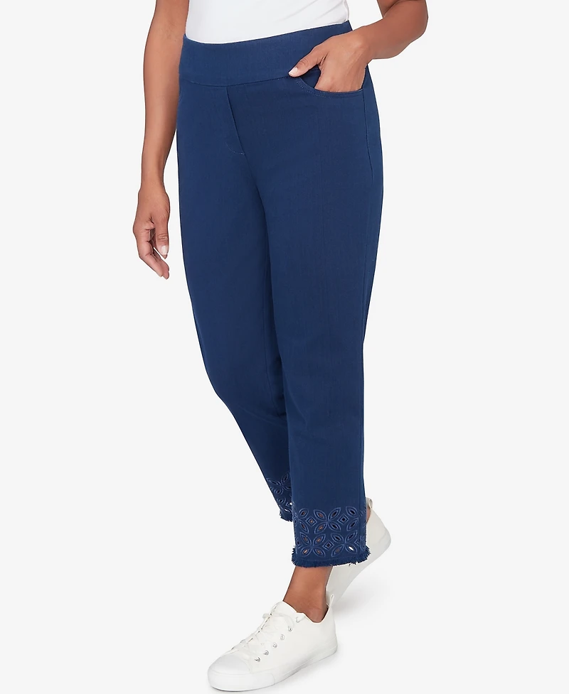 Alfred Dunner Petite Mykonos Geometric Embroidered Super Stretch Denim Ankle Pants