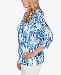 Alfred Dunner Petite Mykonos Ikat Embellished Neck Top