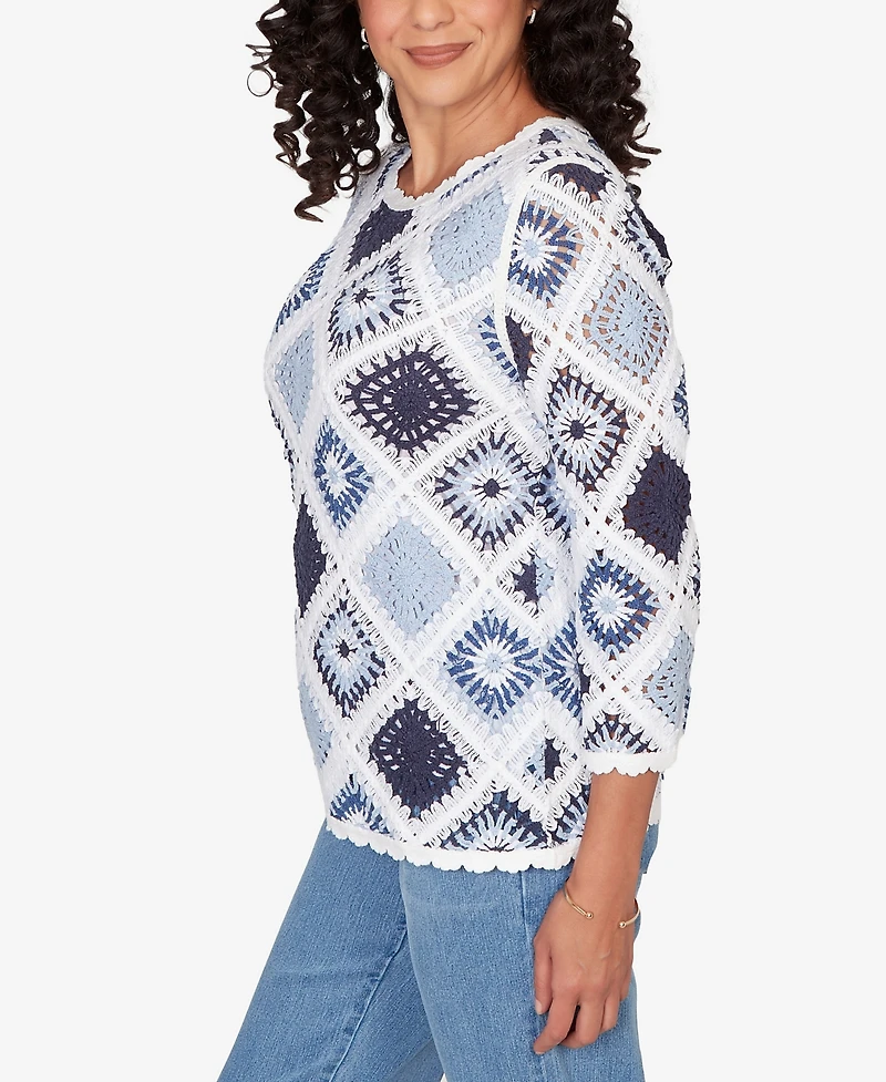 Alfred Dunner Petite Austin Diamond Crochet Sweater
