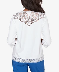 Alfred Dunner Petite The Royal Treatment Embellished Lace Trim Top with Necklace