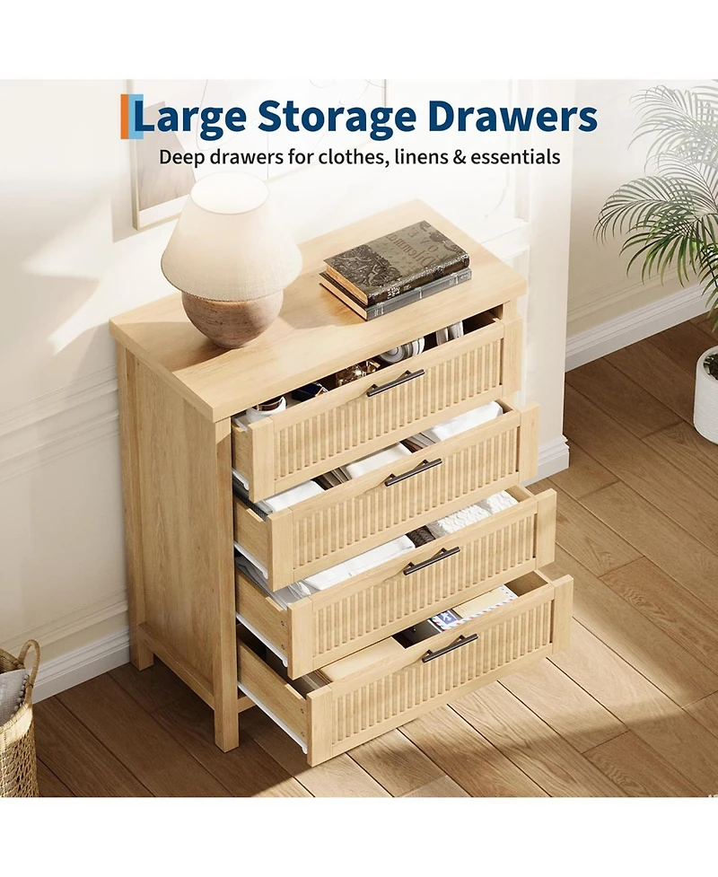 gaomon Fluted Drawers Dresser for Bedroom Tall Chest of Dressers Closet with Metal Handle, Clothes Storage Cabinet