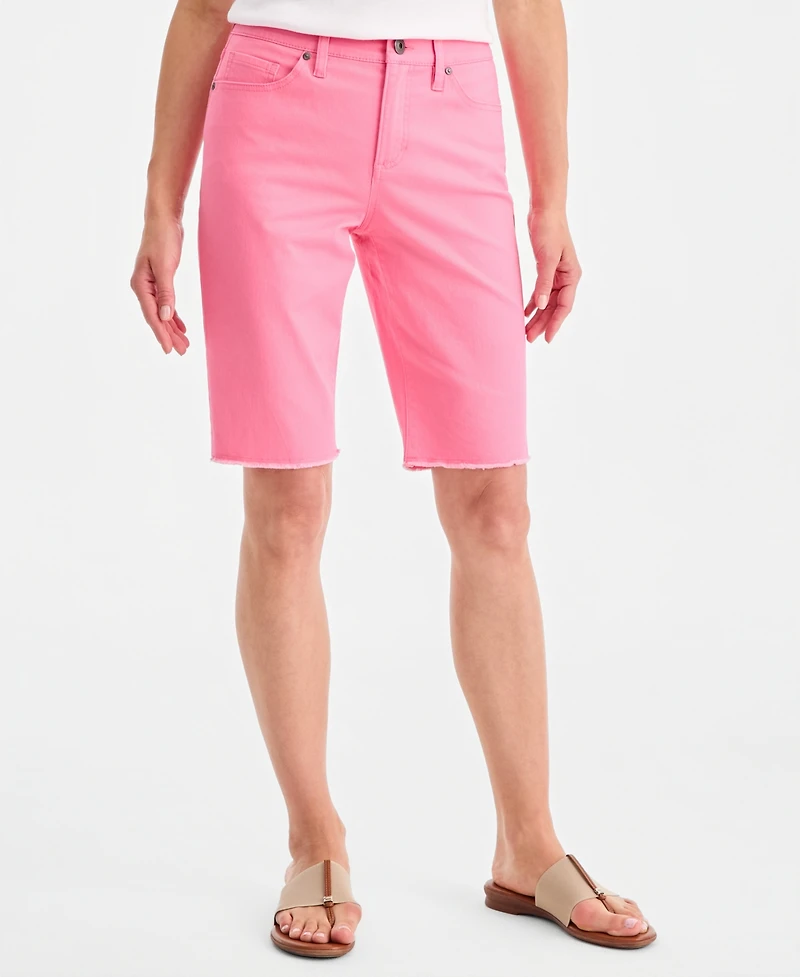 Style & Co Women's Mid-Rise Raw-Edge Bermuda Jean Shorts, Created for Macy's