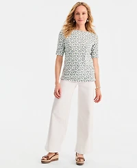 Style & Co Petite Elbow-Sleeve Boat Neck Top, Macy's Exclusive