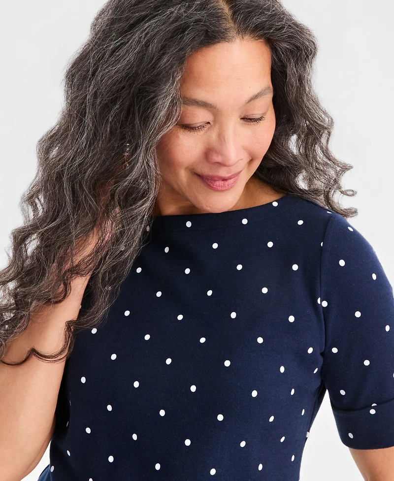 Style & Co Women's Printed Boat-Neck Elbow-Sleeve Top, Macy's Exclusive