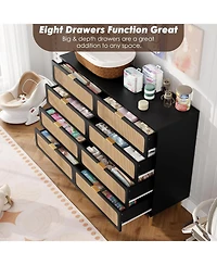 Gaomon Rattan 8 Drawer Dressers for Bedroom, Tall Dresser with Deep Drawers, Large Chest of Drawers Closet Wide Top