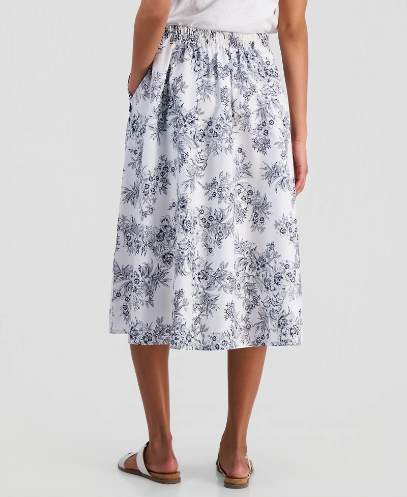Nautica Women's Cotton Toile Elastic-Waist Midi Skirt