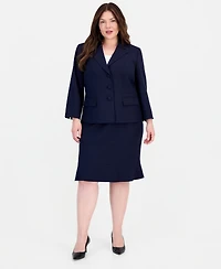 Le Suit Plus Three-Button Notched Collar Blazer & Skirt