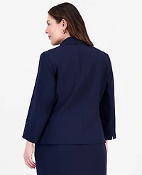 Le Suit Plus Three-Button Notched Collar Blazer & Skirt