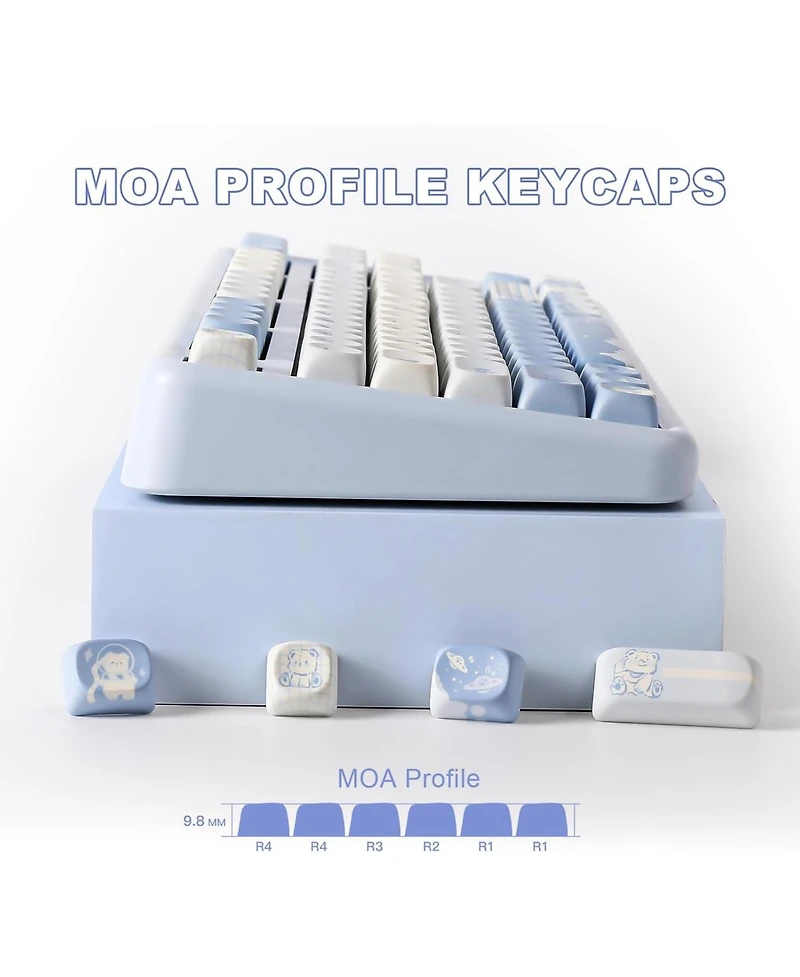 Lofree 132 Keys Moa Keycaps, Dye-Sublimation Pbt Custom Keycap Set, Cute Bear Customized Pattern Keycaps for Mx Switches Mechanical Gaming Keyboard