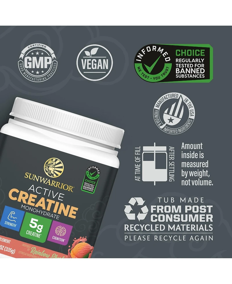 Sunwarrior Us Active Creatine Rainbow Sherbet 335g (50 srv