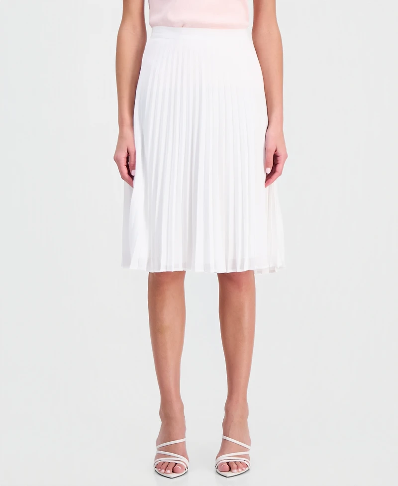 Tahari Asl Women's Solid-Color Pleated Chiffon Midi Skirt