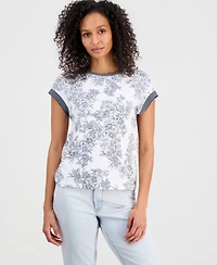 Nautica Women's Toile Contrast-Trim Short-Sleeve Top
