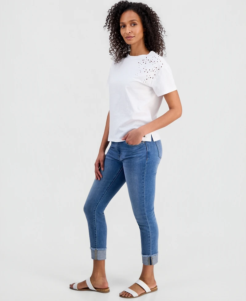 Nautica Women's Cotton Solid Embroidered T-Shirt