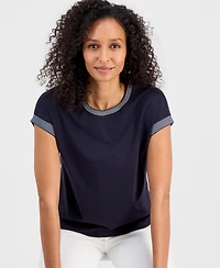 Nautica Women's Striped-Trim Dolman-Sleeve T-Shirt
