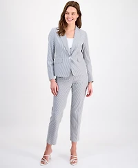 Le Suit Women's Long-Sleeve Seersucker Pantsuit