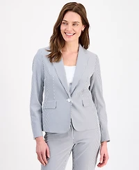 Le Suit Women's Long-Sleeve Seersucker Pantsuit