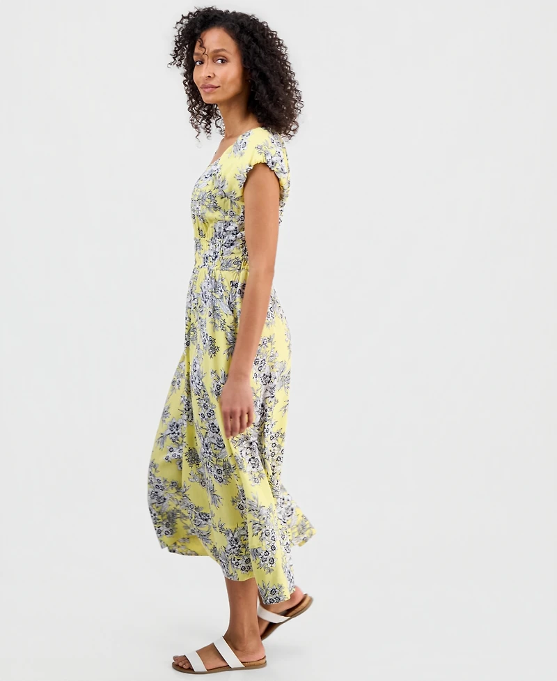 Nautica Women's Printed Toile Puff-Sleeve A-Line Dress