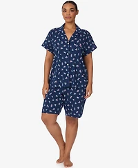 Lauren Ralph Plus-Size 2-Piece Notch Collar Shirt and Bermuda Shorts Pajama Set