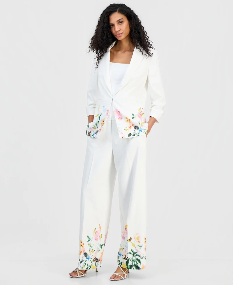 T Tahari Women's Notched-Lapel Scrunch-Sleeve Blazer