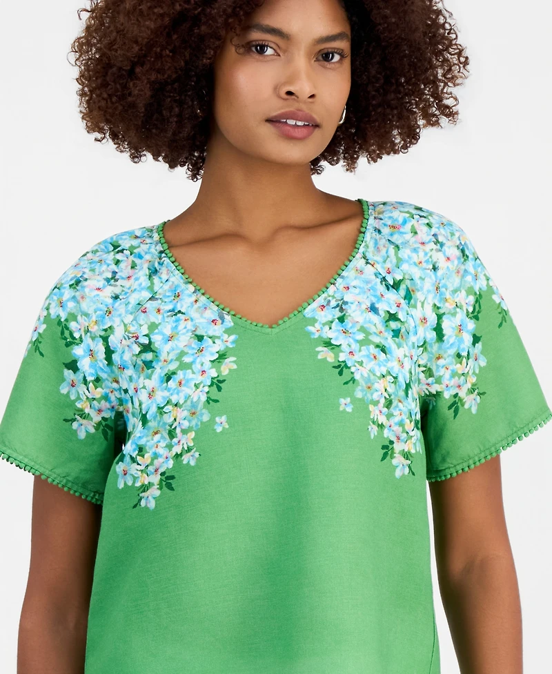T Tahari Women's Floral V-Neck Short-Sleeve Top
