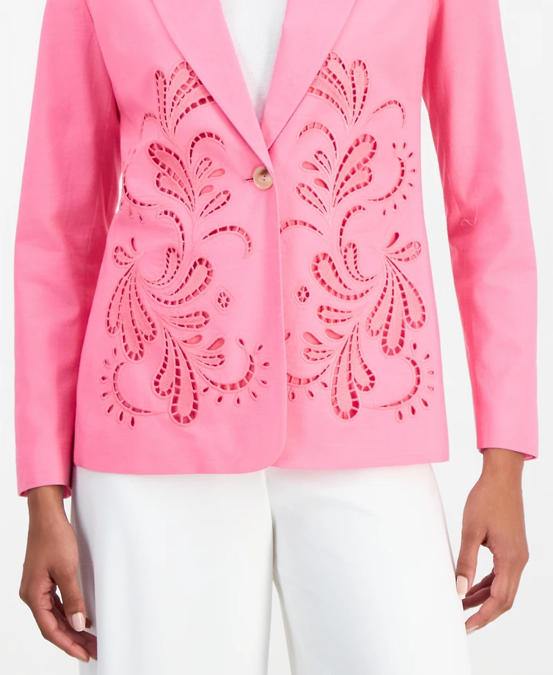 T Tahari Women's Embroidered One-Button Jacket