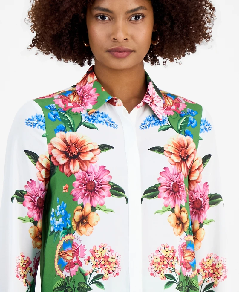 T Tahari Women's Printed Long-Sleeve Blouse