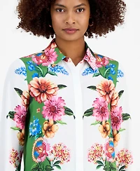 T Tahari Women's Printed Long-Sleeve Blouse