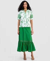 T Tahari Women's Split-Neck Puffed-Sleeve Top