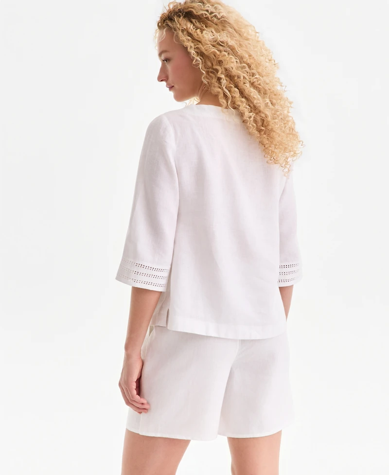 Charter Club Women's 3/4-Sleeve 100% Linen Blouse, Exclusively at Macy's
