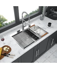 flynama 30x22x10inch Drop In Kitchen Sink Stainless Steel Workstation Single Bowl 16 Gauge Topmount