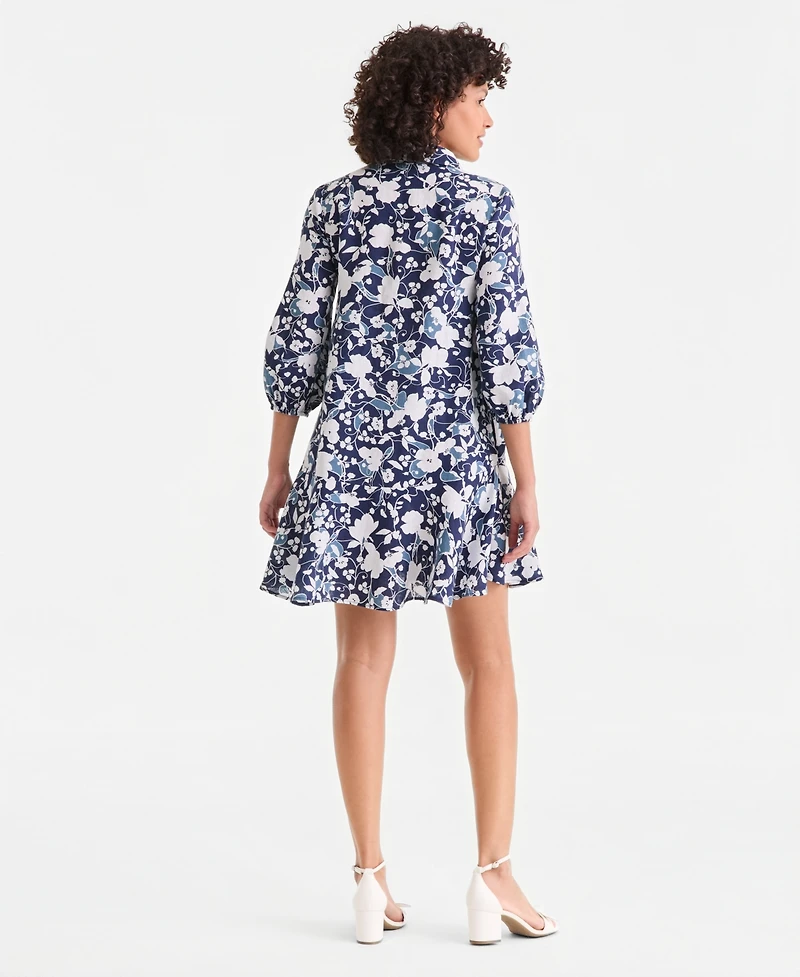 Charter Club Women's 100% Linen Print Button-Front 3/4-Sleeve Dress, Macy's Exclusive