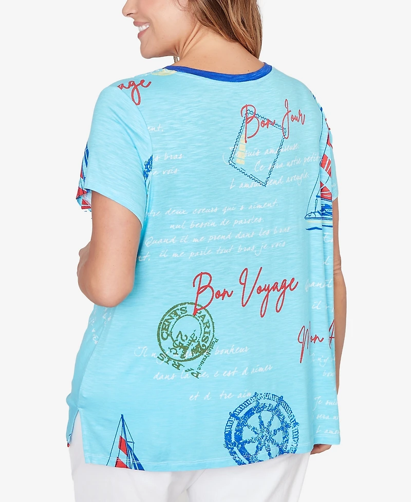 Ruby Rd. Plus Bon Voyage Trim Detail Graphic T-Shirt