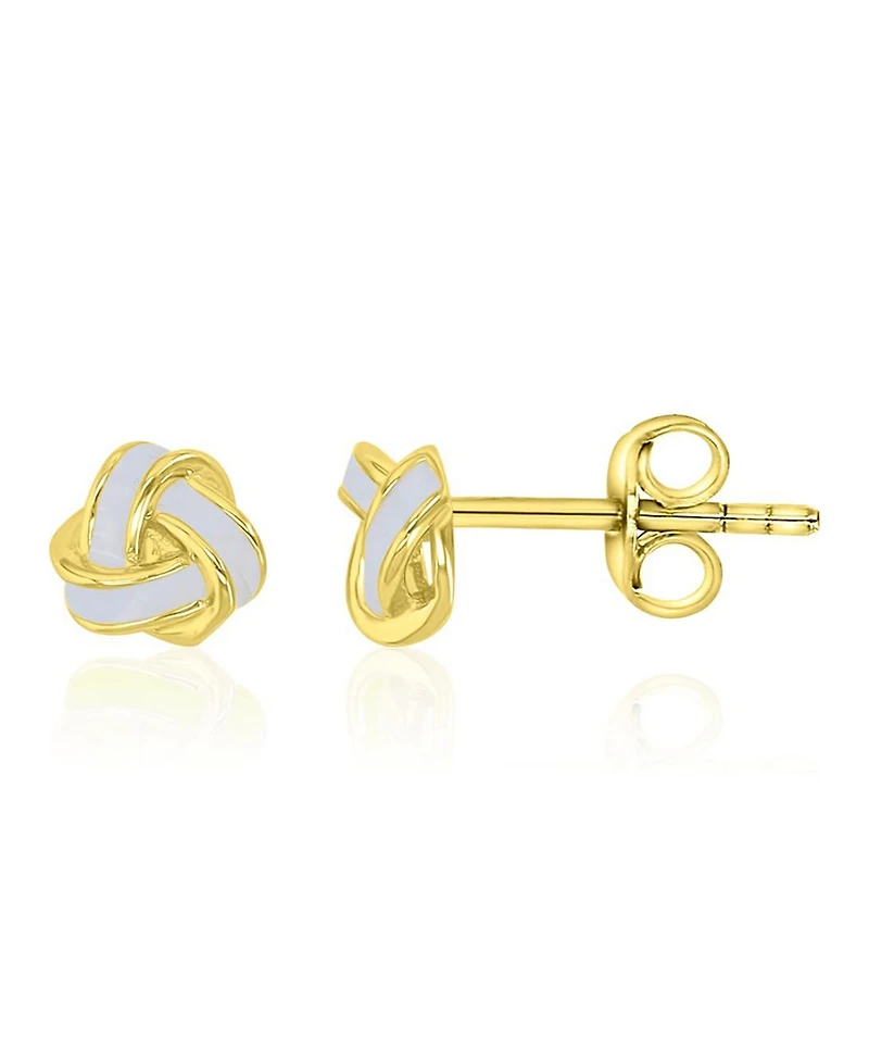 Macy's White Enamel Knot Stud Earrings in 14K Yellow Gold Over Sterling Silver