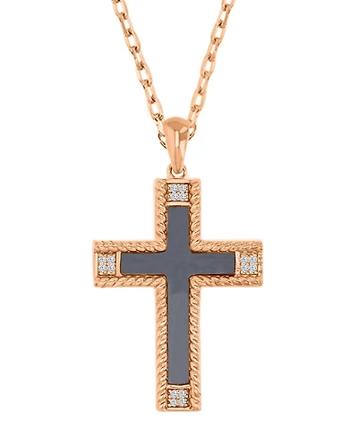Macy's Onyx and Diamond (0.048 ct. t.w.) Cross Necklace in 10k Rose Gold